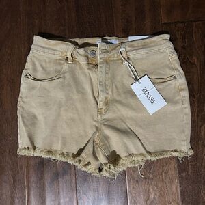Zenana Outfitters Beige Frayed Hem Jean Shorts